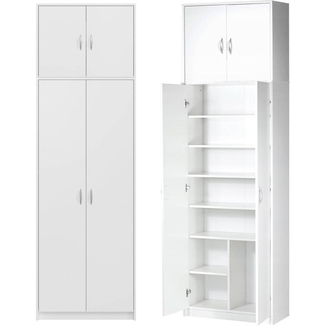 Armadio Armadietto alto multiuso, con 4 ante e 10 scomparti, 235 x 74 x 35 cm, (Bia