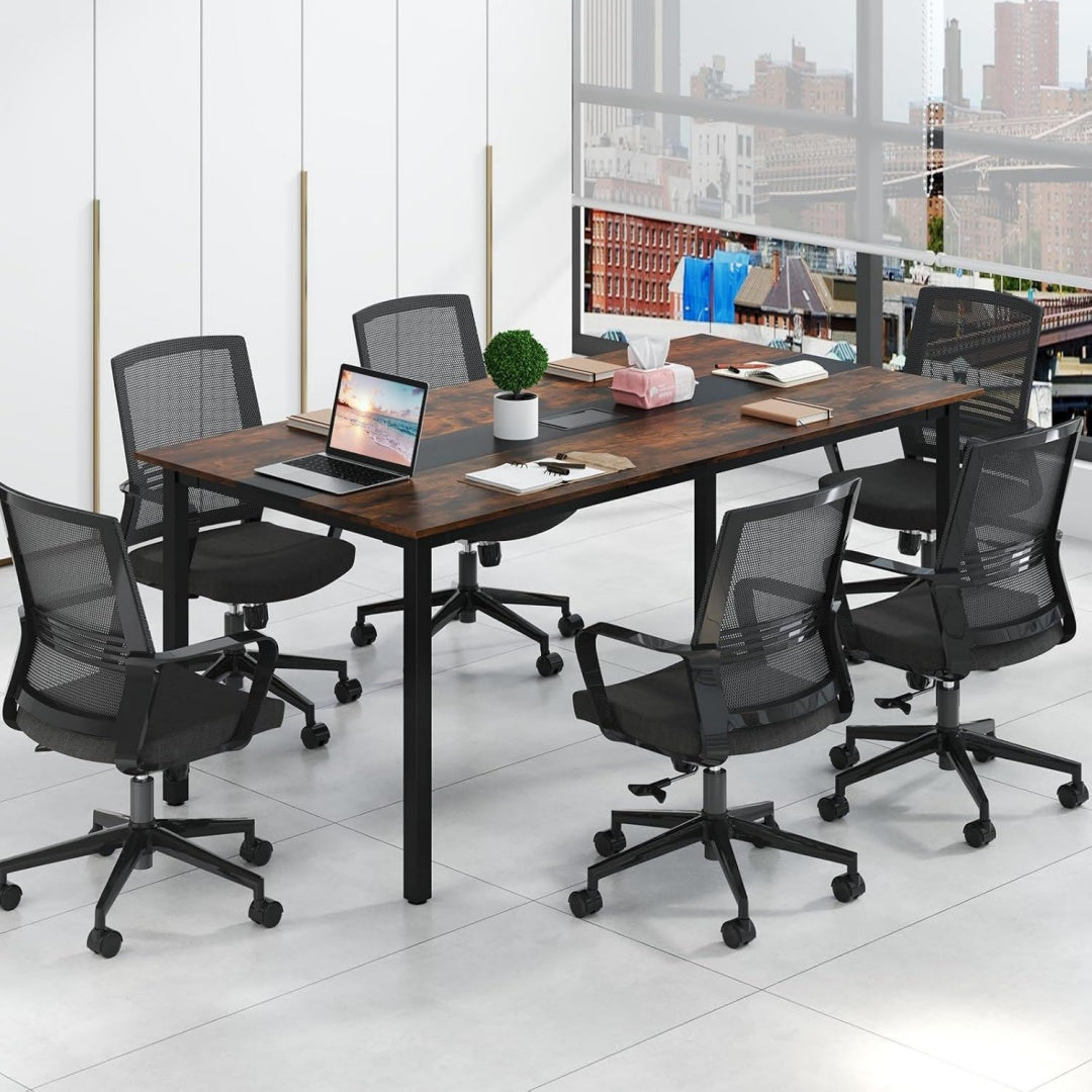 Tavolo Tavolo da Conferenza 180x90 cm per 8-10 Persone con Passacavi